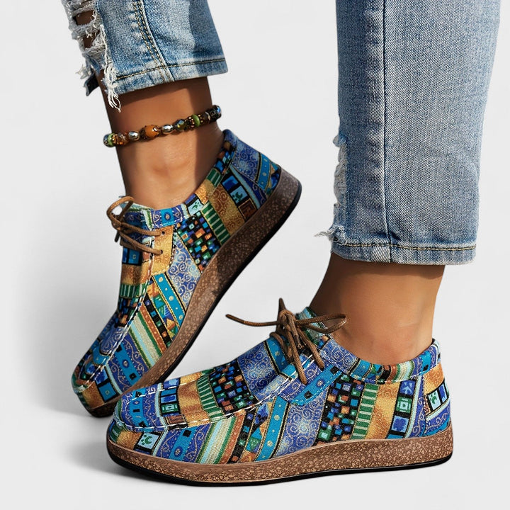 Women's Printed Canvas Lace-Up Platform Sneakers