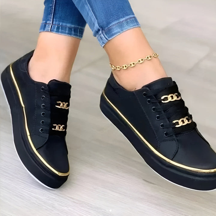 Women's Platform Lace-Up Sneakers with Chain Detail