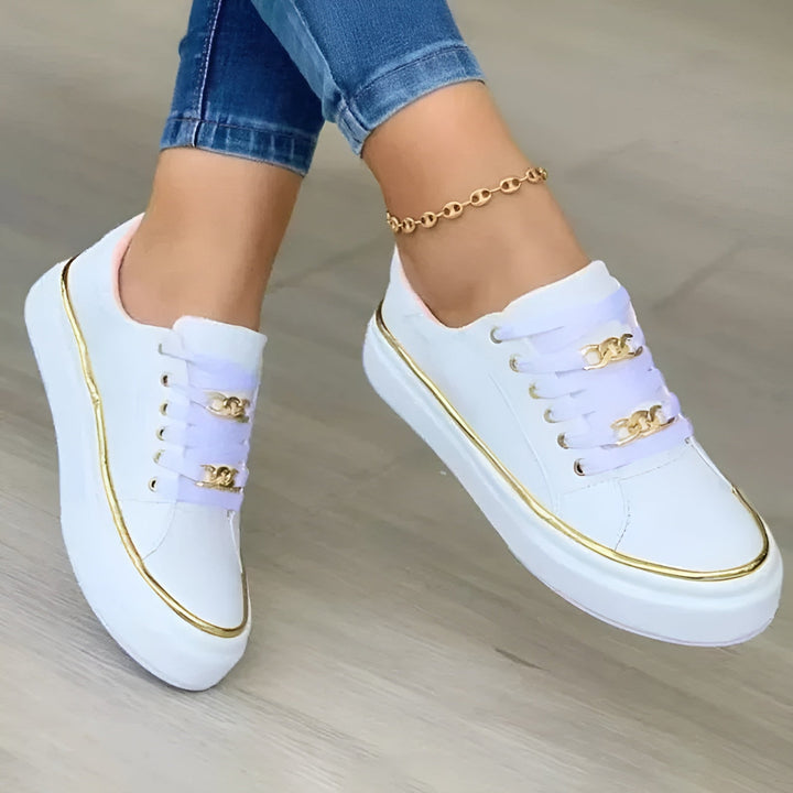Women's Platform Lace-Up Sneakers with Chain Detail