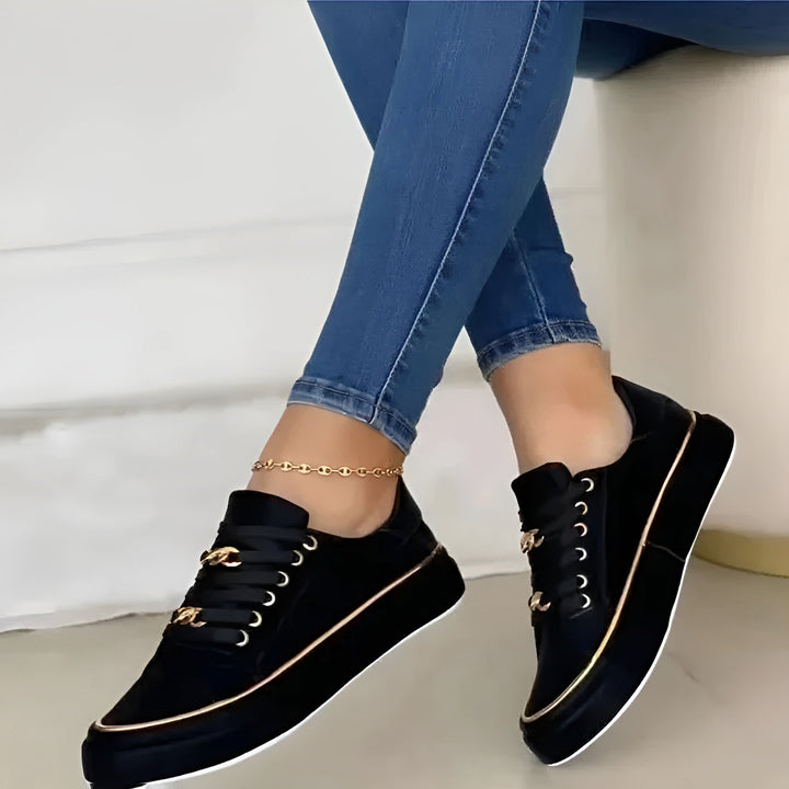 Women's Platform Lace-Up Sneakers with Chain Detail
