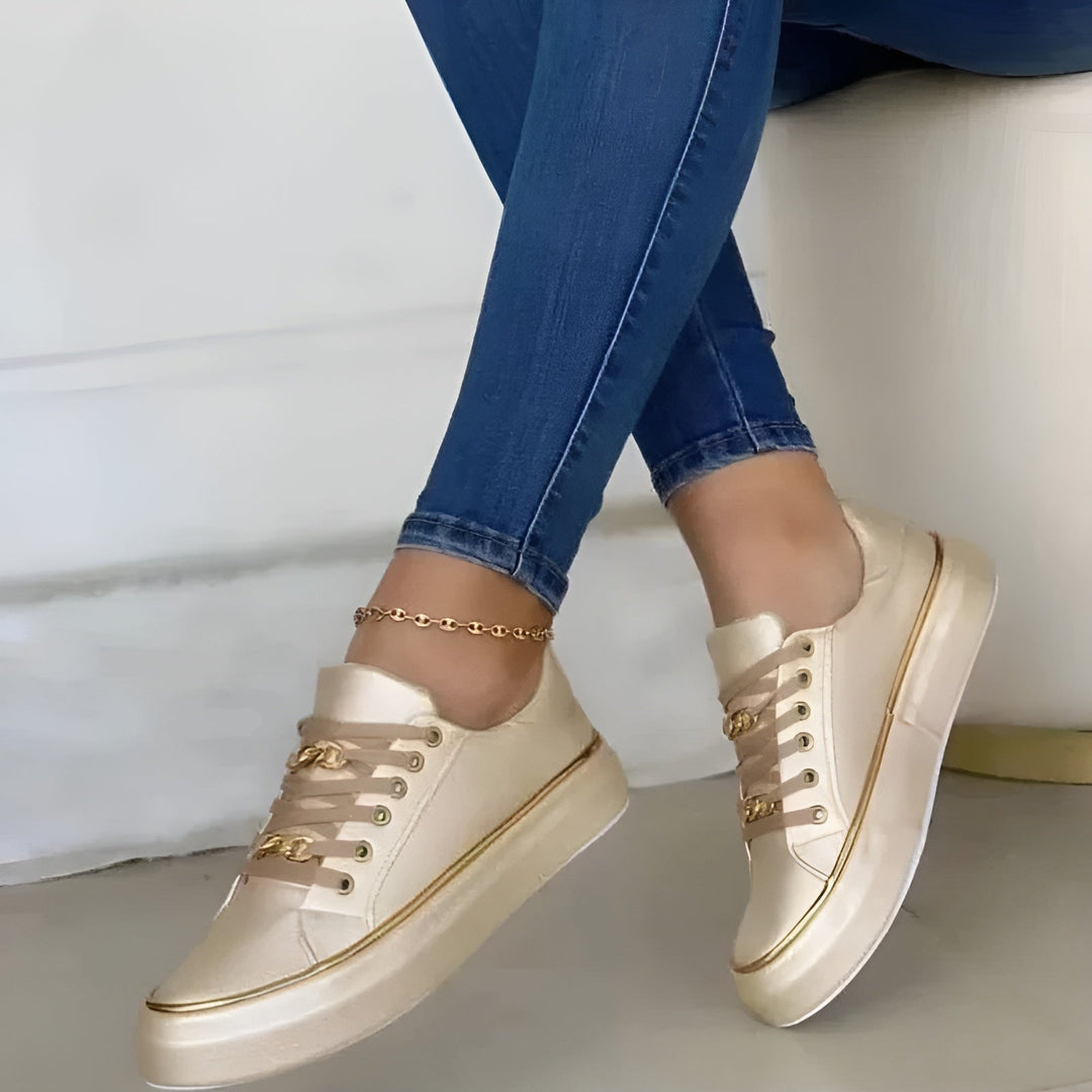 Women's Platform Lace-Up Sneakers with Chain Detail