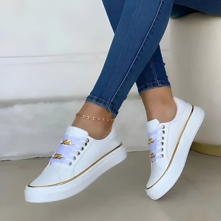 Women's Platform Lace-Up Sneakers with Chain Detail
