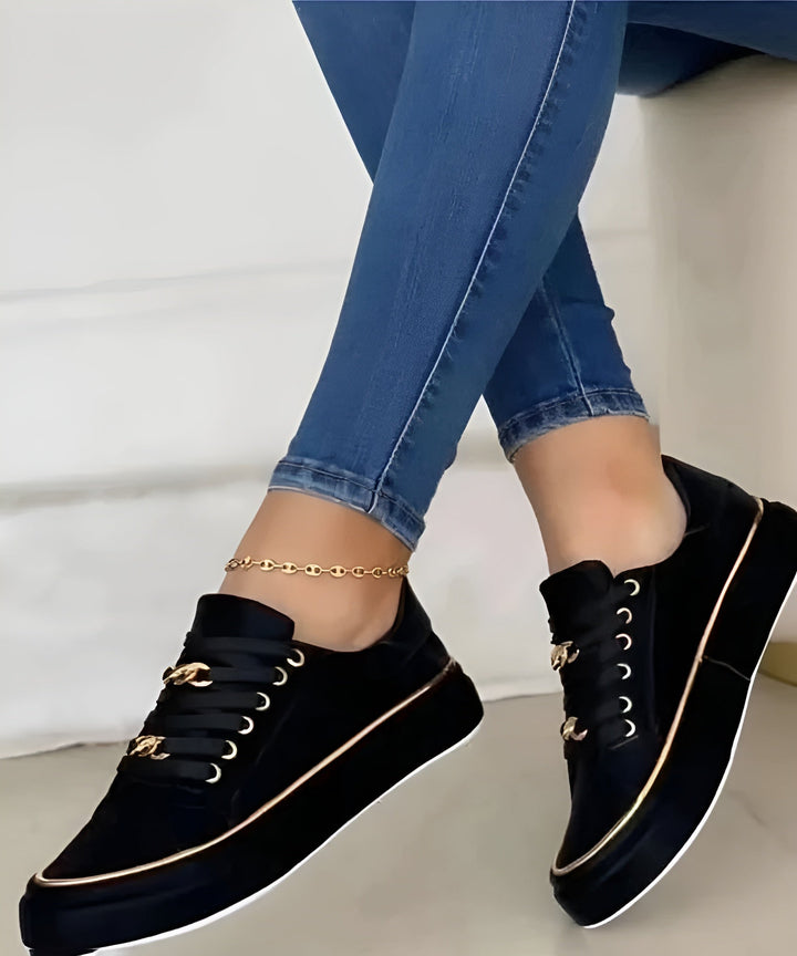 Women's Platform Lace-Up Sneakers with Chain Detail