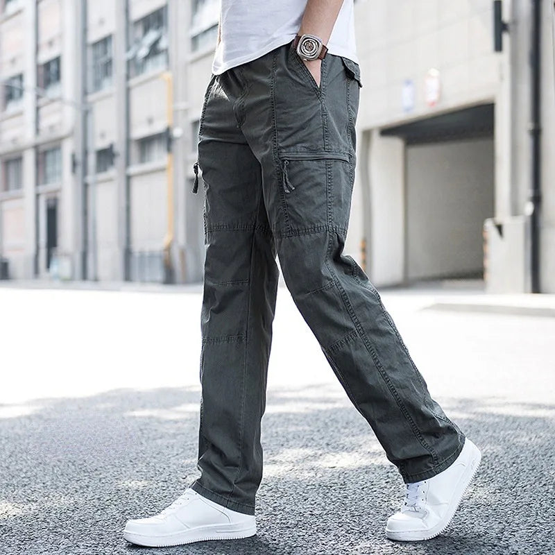 Men's Cotton Cargo Pants with Zip Pockets