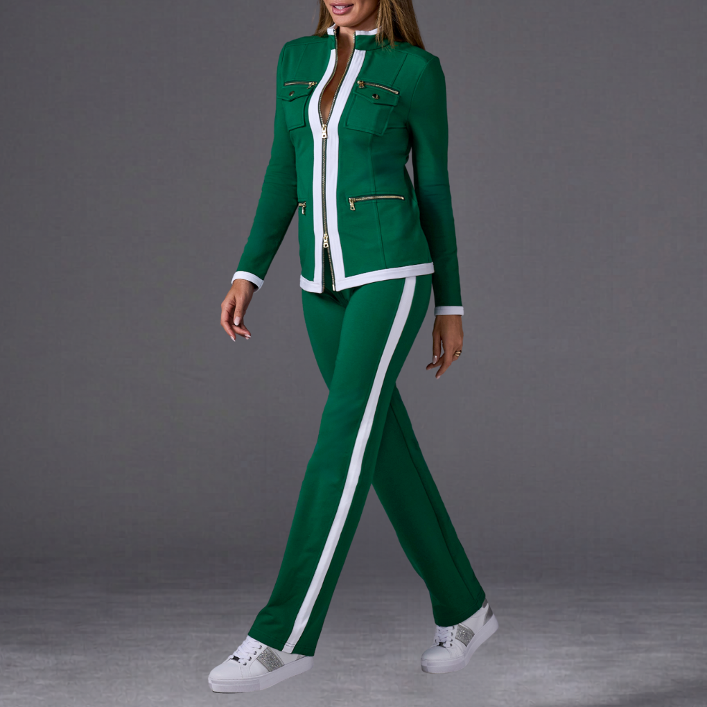 Women's Side Stripe Two Piece Track Set with Zip Jacket