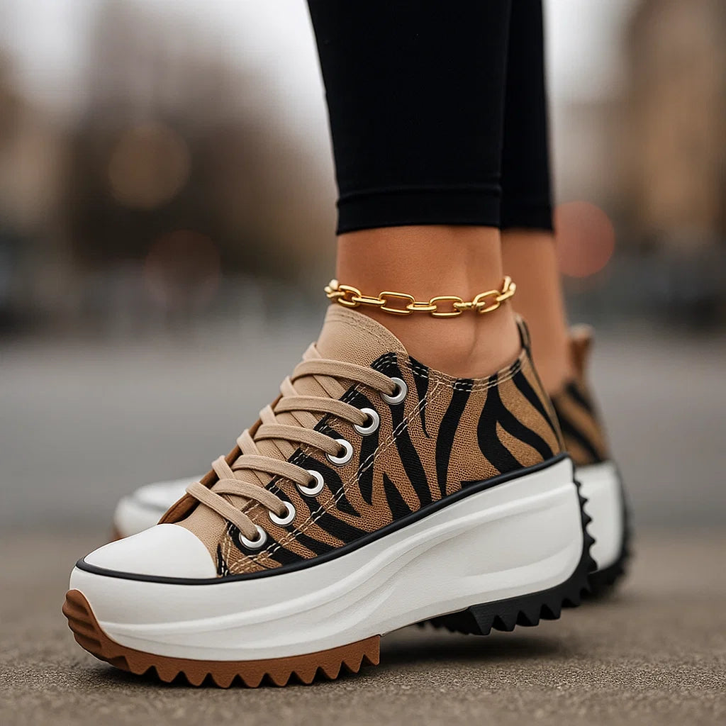 Women's Tiger Print Platform Sneakers with Orthopedic Insole