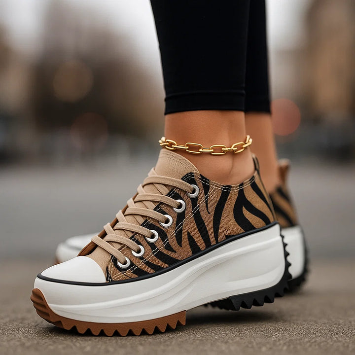 Women's Tiger Print Platform Sneakers with Orthopedic Insole