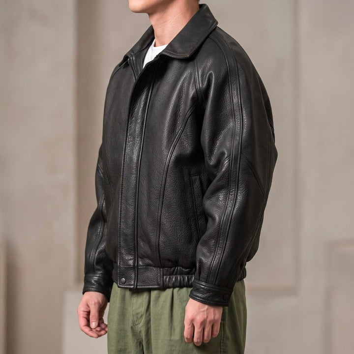Men's Zip Front Bomber Jacket with Structured Collar