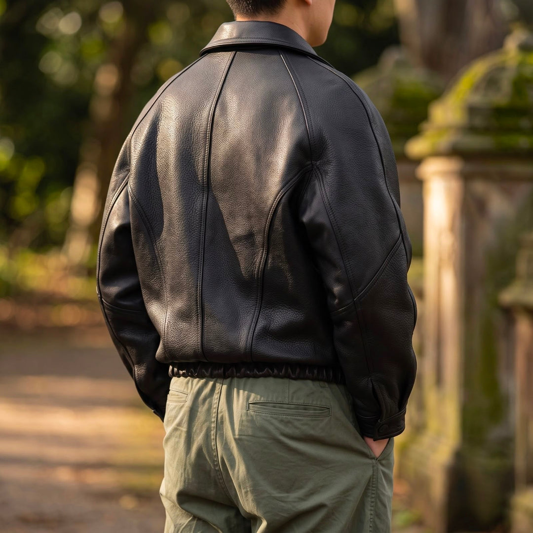 Men's Zip Front Bomber Jacket with Structured Collar