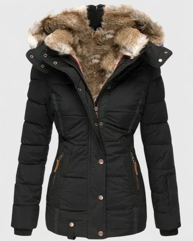 Women's Faux Fur Hooded Puffer Jacket with Pockets