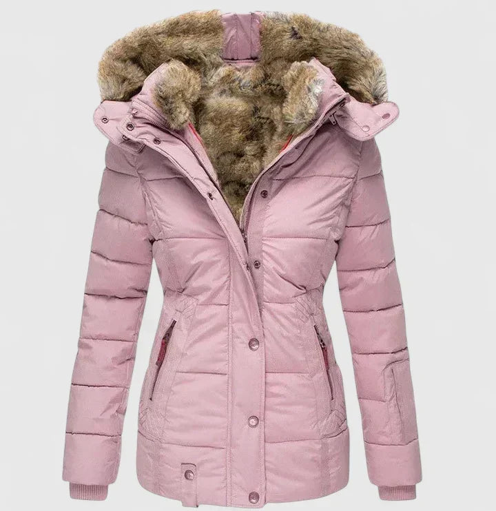 Women's Faux Fur Hooded Puffer Jacket with Pockets