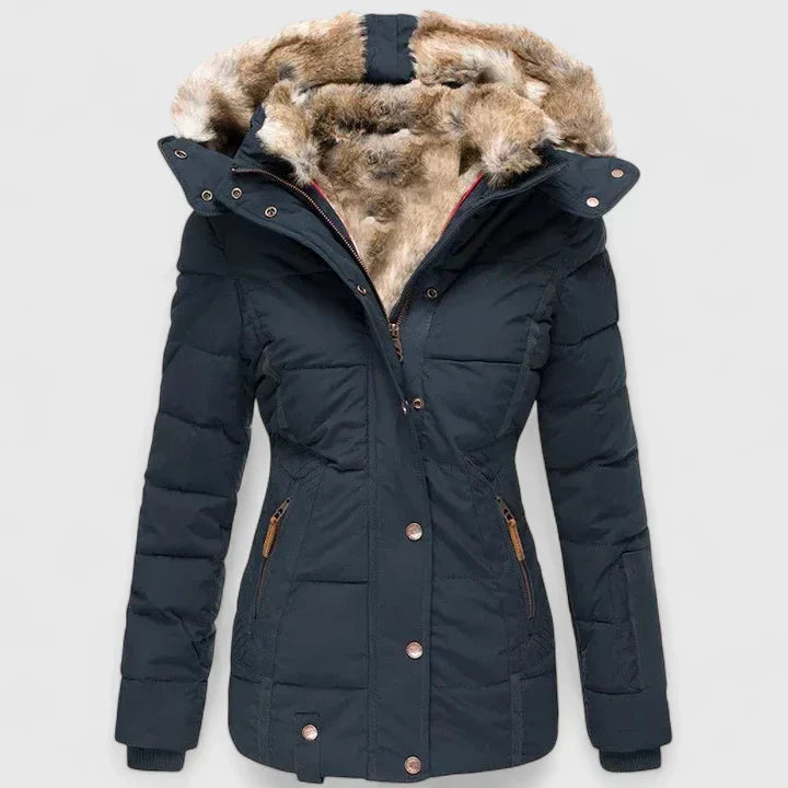 Women's Faux Fur Hooded Puffer Jacket with Pockets