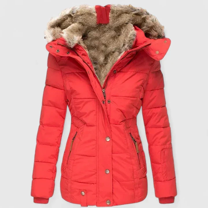 Women's Faux Fur Hooded Puffer Jacket with Pockets