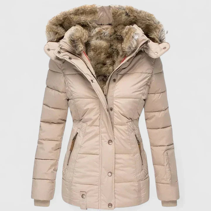Women's Faux Fur Hooded Puffer Jacket with Pockets