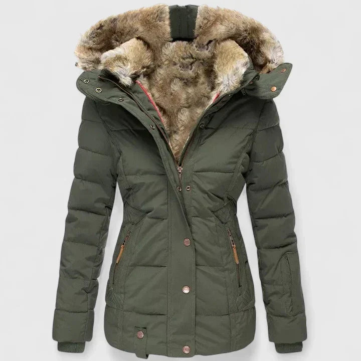 Women's Faux Fur Hooded Puffer Jacket with Pockets