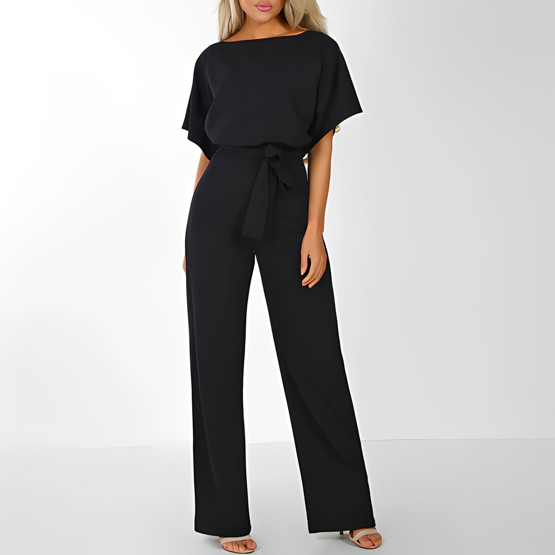 Women's Wide Leg Jumpsuit with Tie Belt