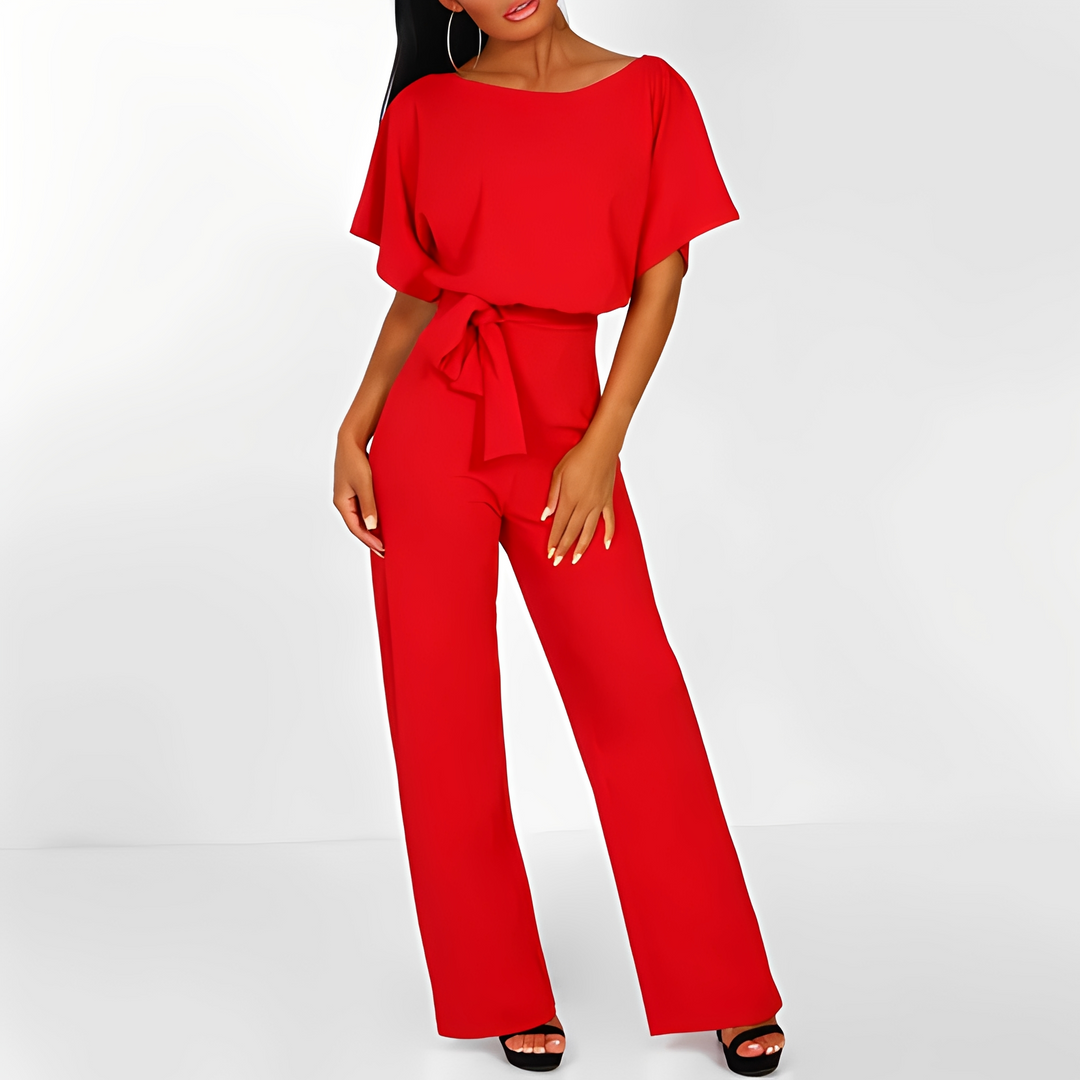 Women's Wide Leg Jumpsuit with Tie Belt