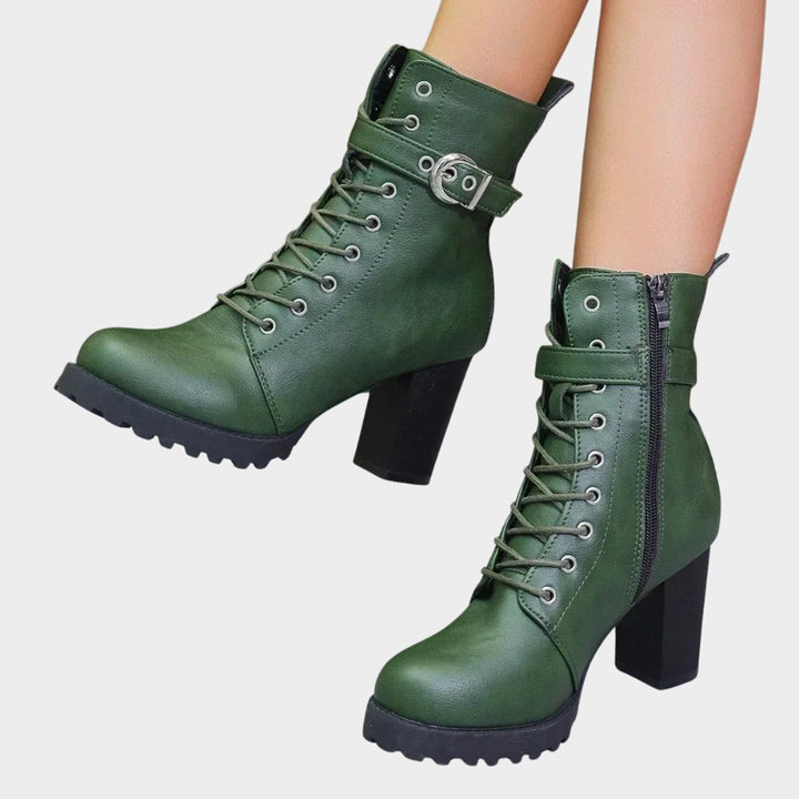 Women's Lace-Up Combat Ankle Boots with Block Heel