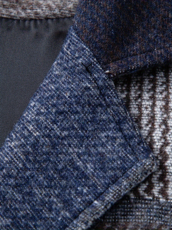 Men's Patchwork Tweed Suit Vest with Notch Lapel
