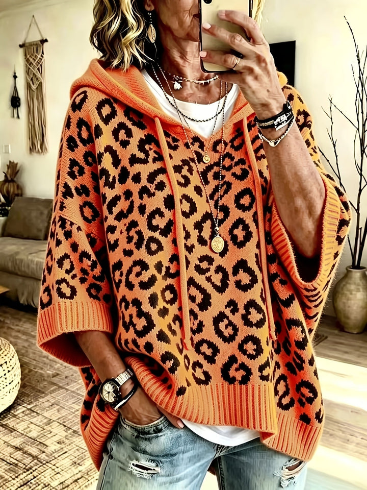 Women's Leopard Print Oversized Hoodie with Batwing Sleeves