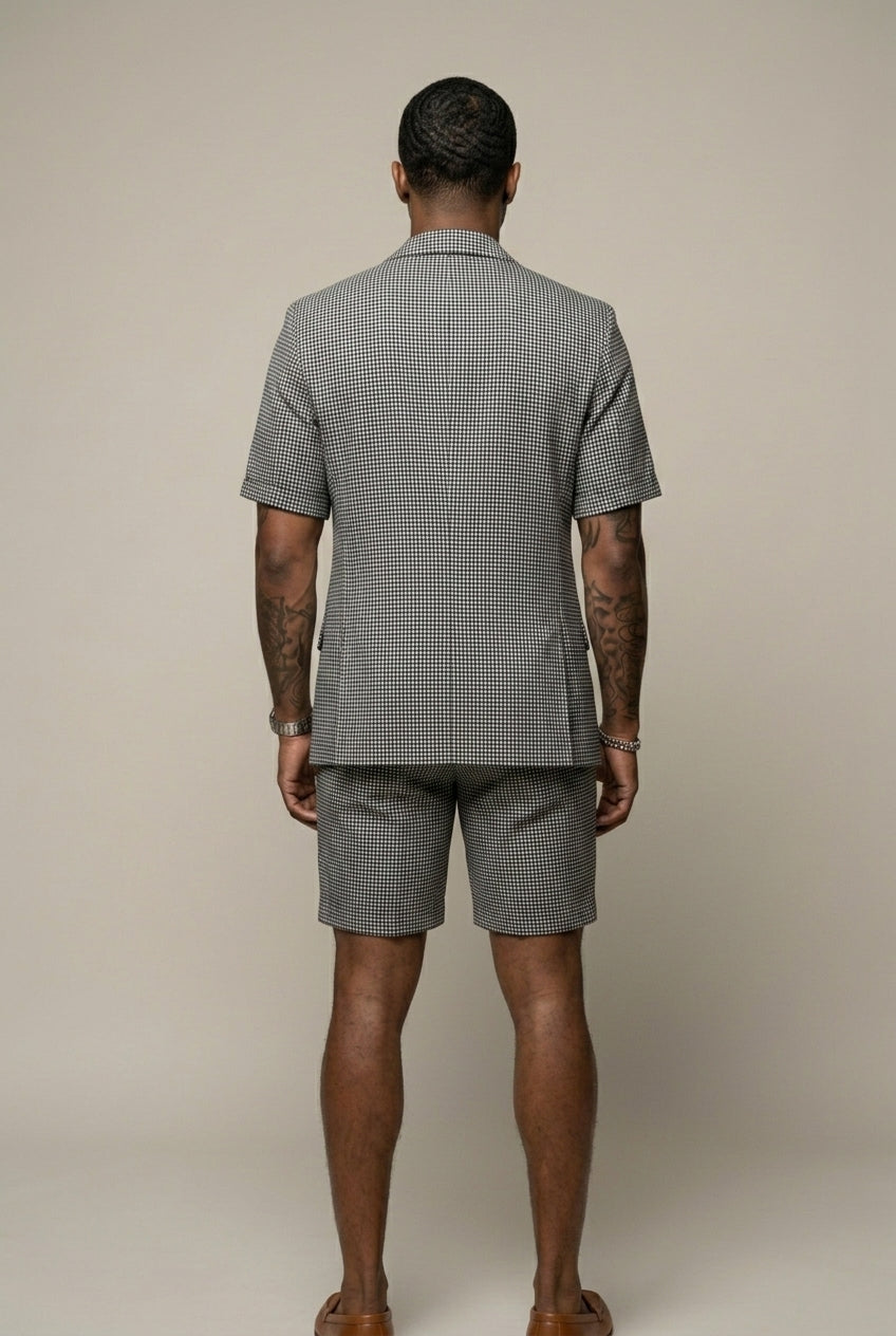 Men's Checkered Blazer and Shorts Set