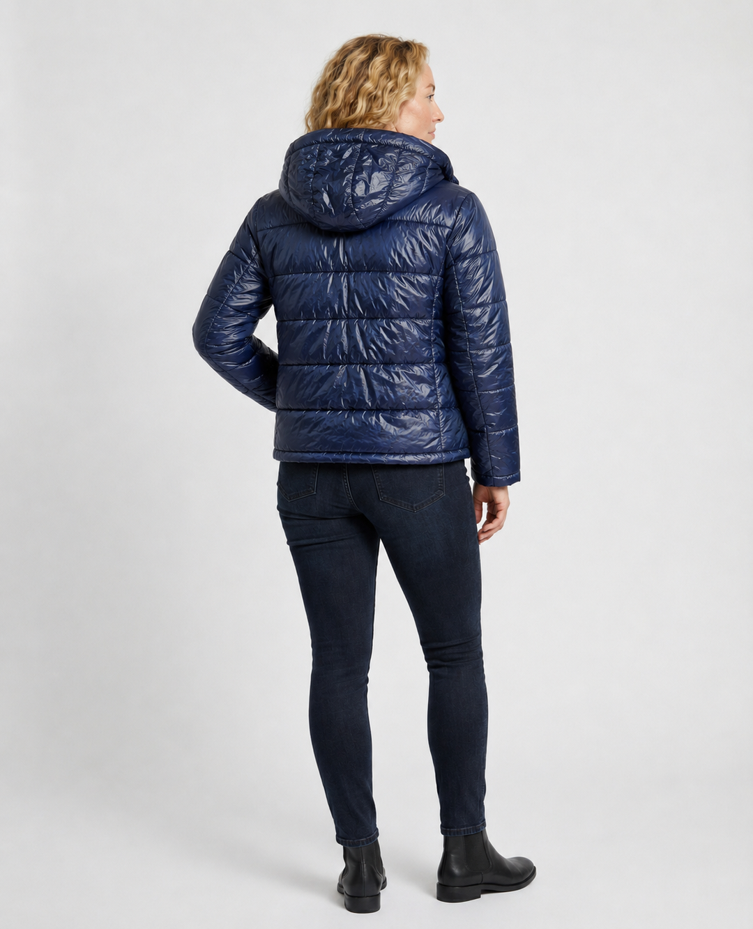 Women's Glossy Puffer Jacket with Hood