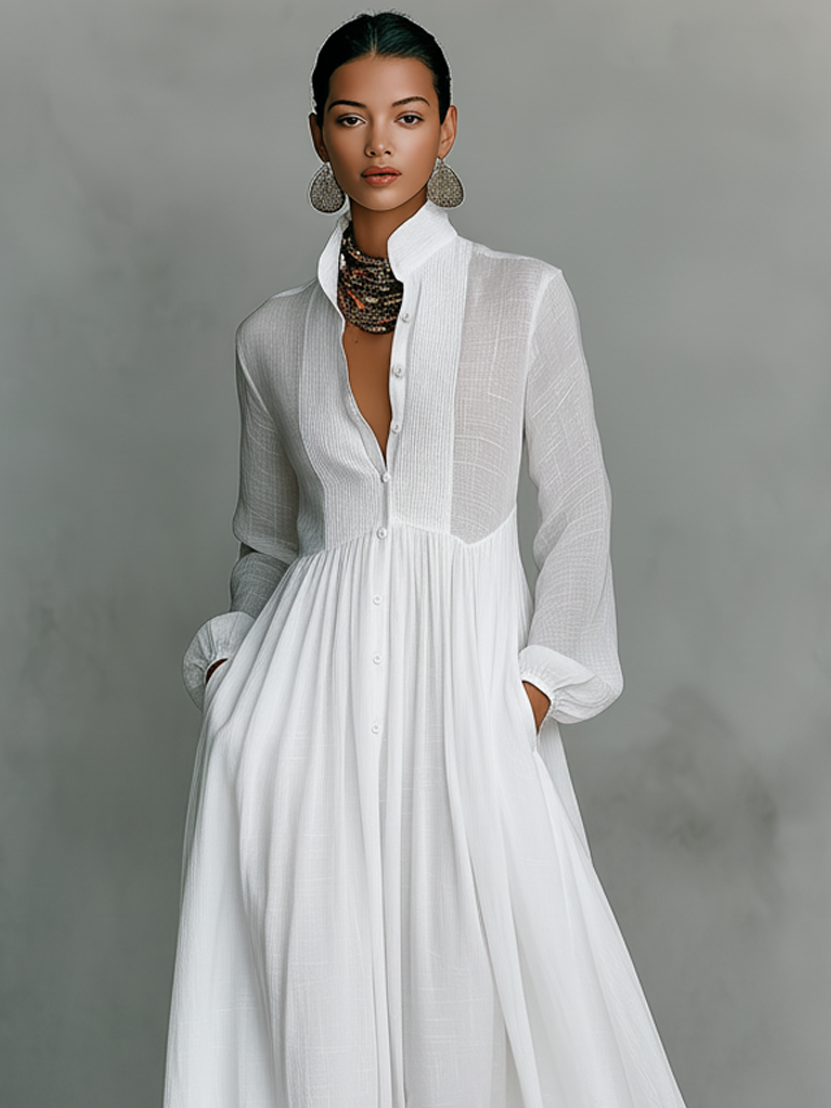 Flowy Long Sleeve Maxi Shirt Dress