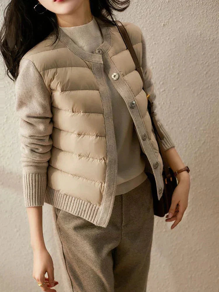 Women's Quilted Puffer Jacket with Knit Trim