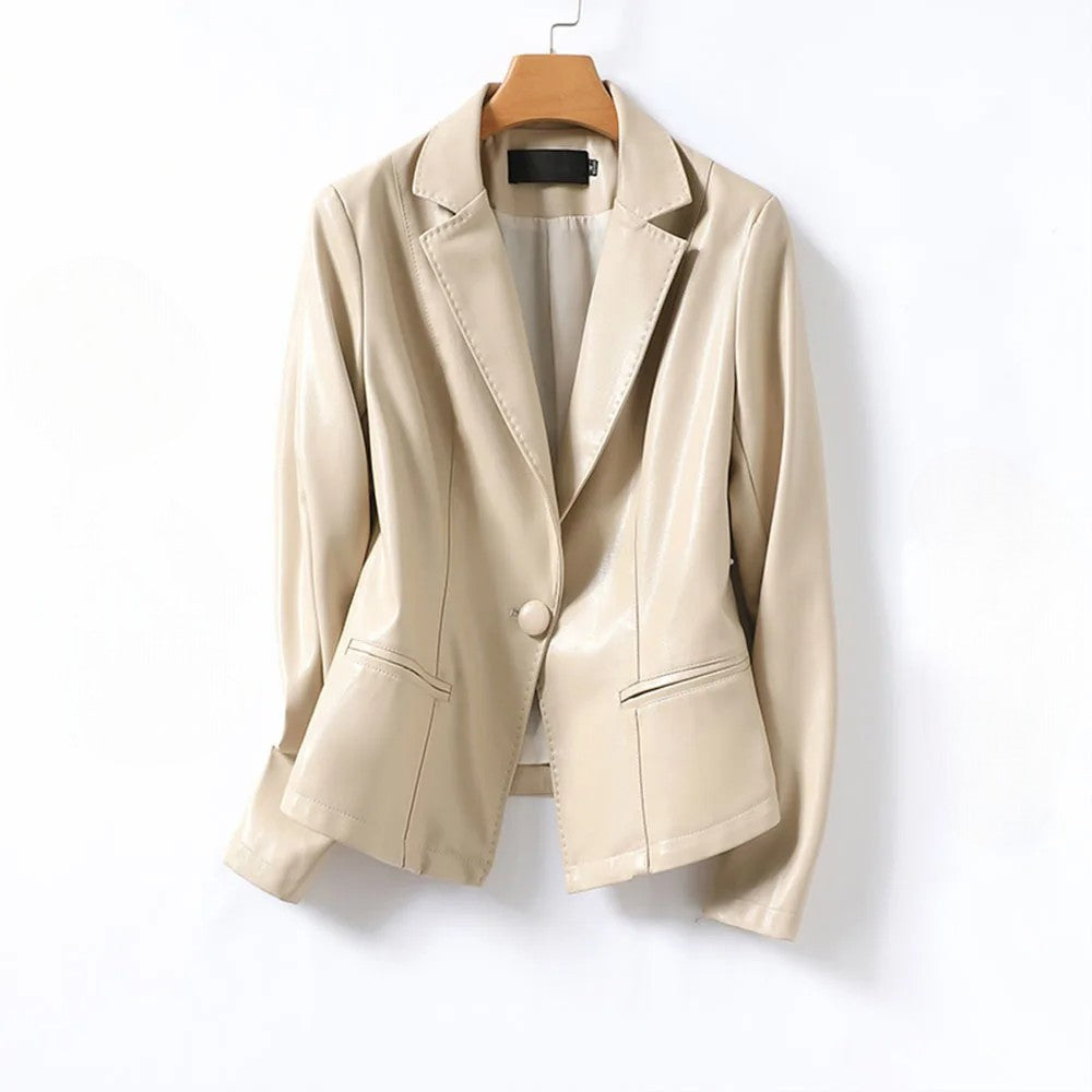 Women's Leather Blazer with Notched Lapels