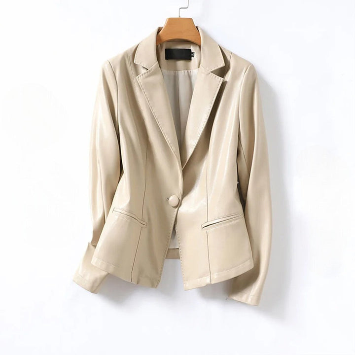 Women's Leather Blazer with Notched Lapels
