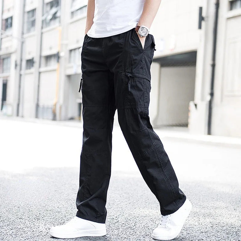 Men's Cotton Cargo Pants with Zip Pockets