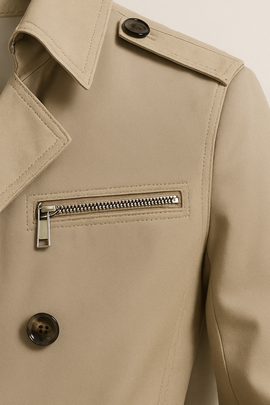 Men's Trench Coat with Zip Chest Pocket