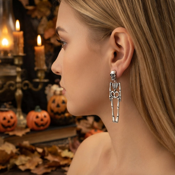 Women's Skull Stud Skeleton Drop Halloween Earrings