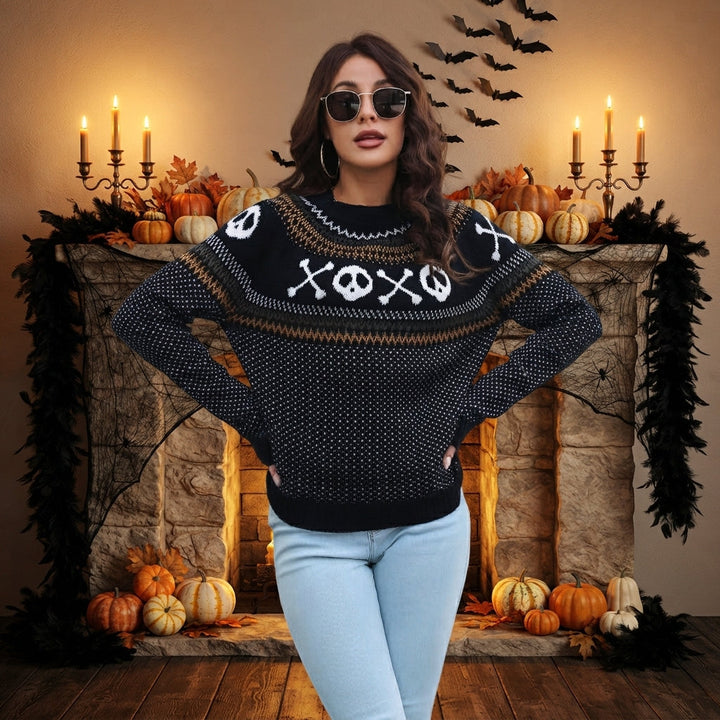 Women's Skull Print Halloween Knit Sweater