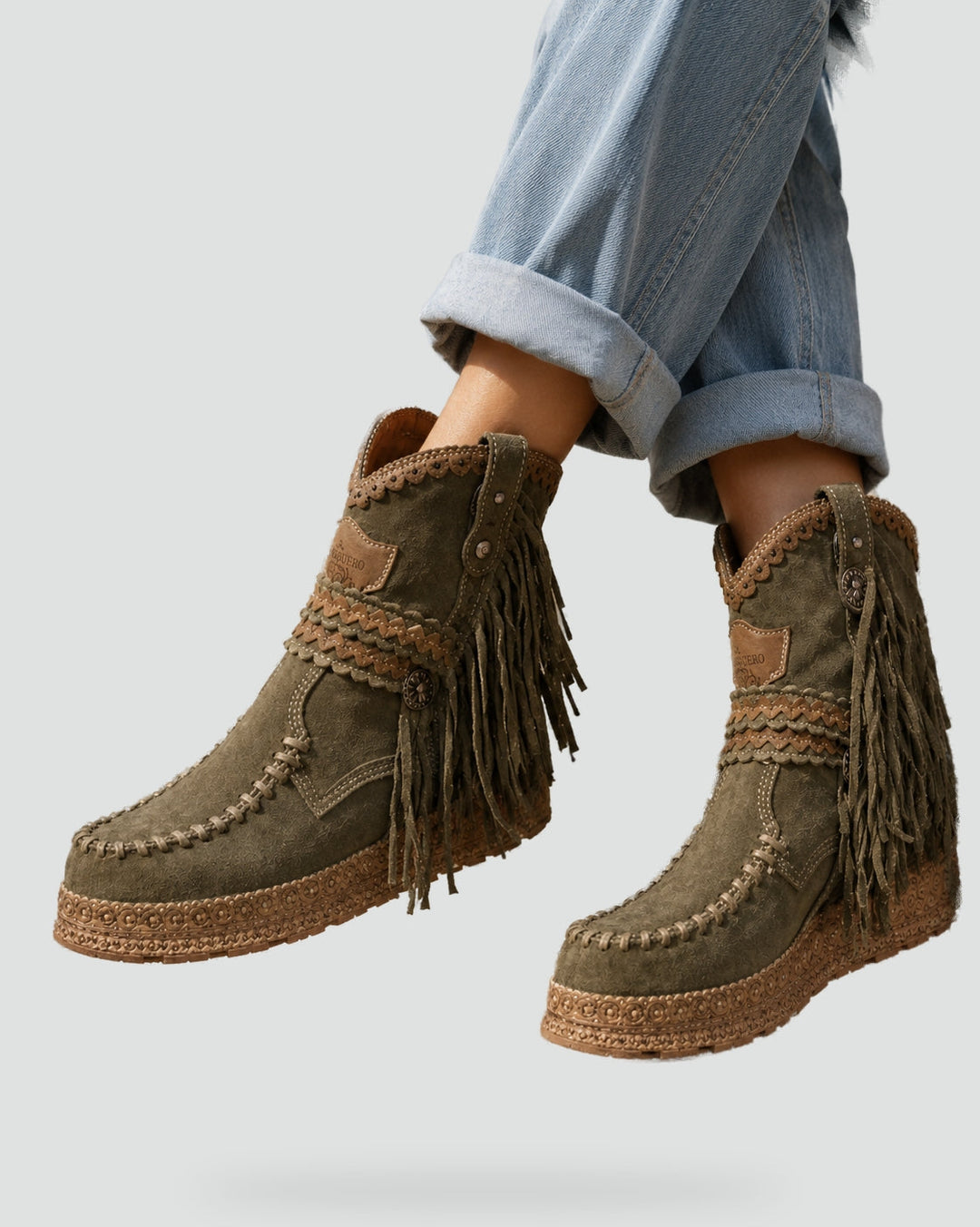 Women's Suede-Look Boho Booties with Fringe Trim