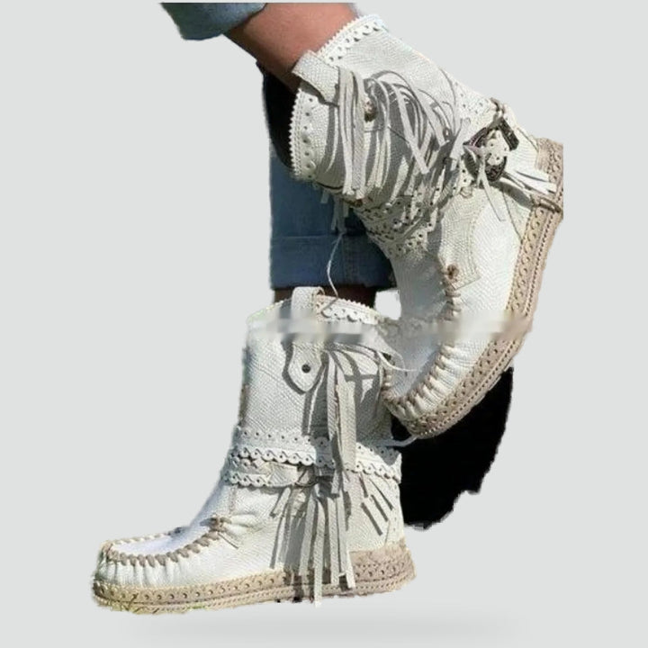Women's Suede-Look Boho Booties with Fringe Trim