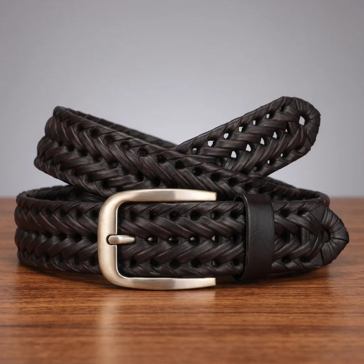 Men's Braided Leather Belt with Brushed Buckle