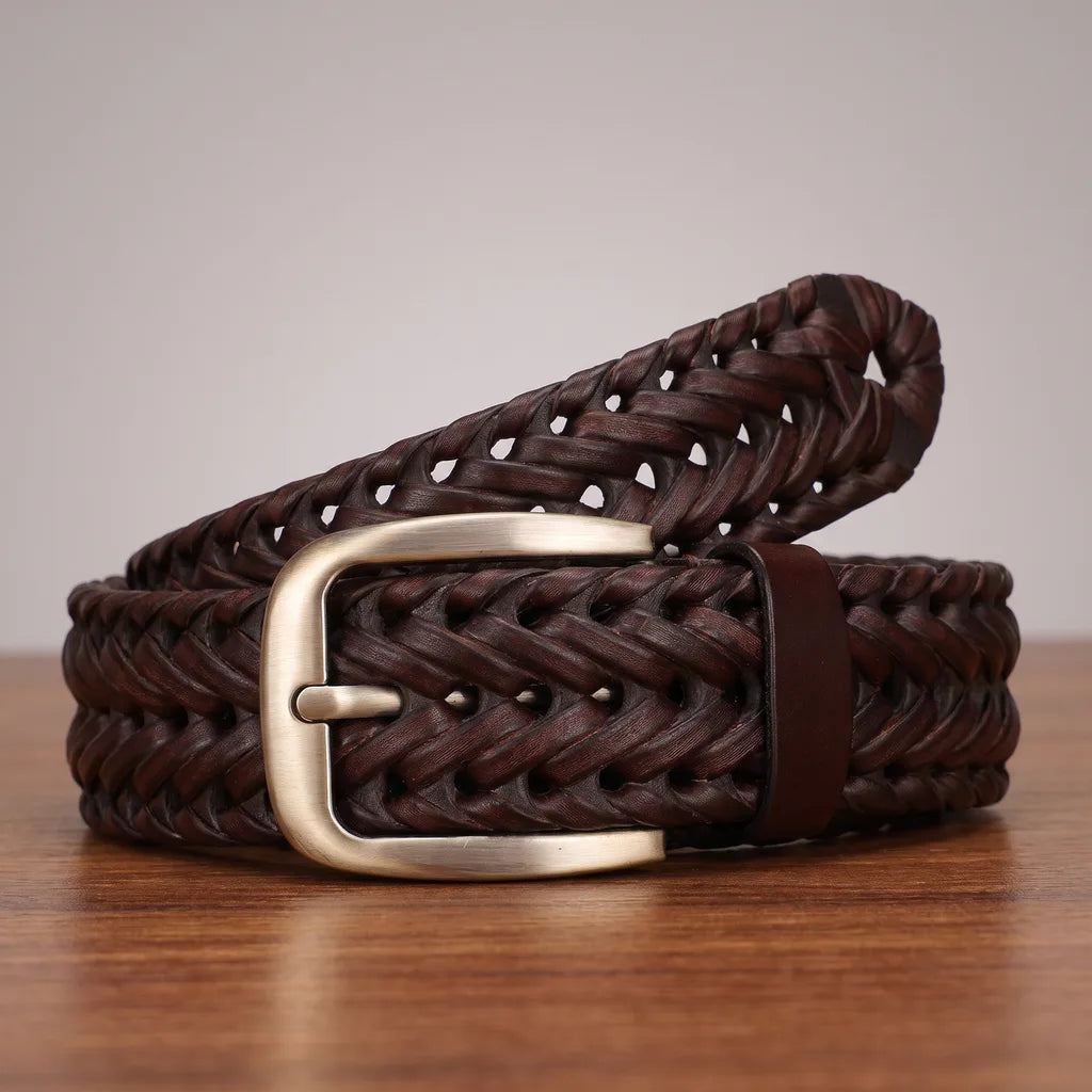Men's Braided Leather Belt with Brushed Buckle