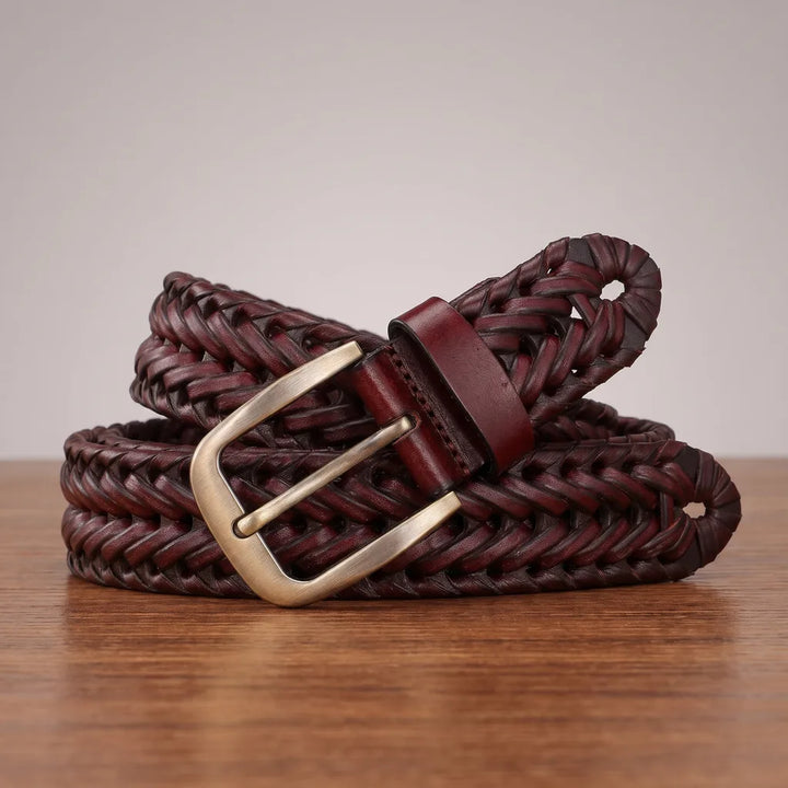 Men's Braided Leather Belt with Brushed Buckle
