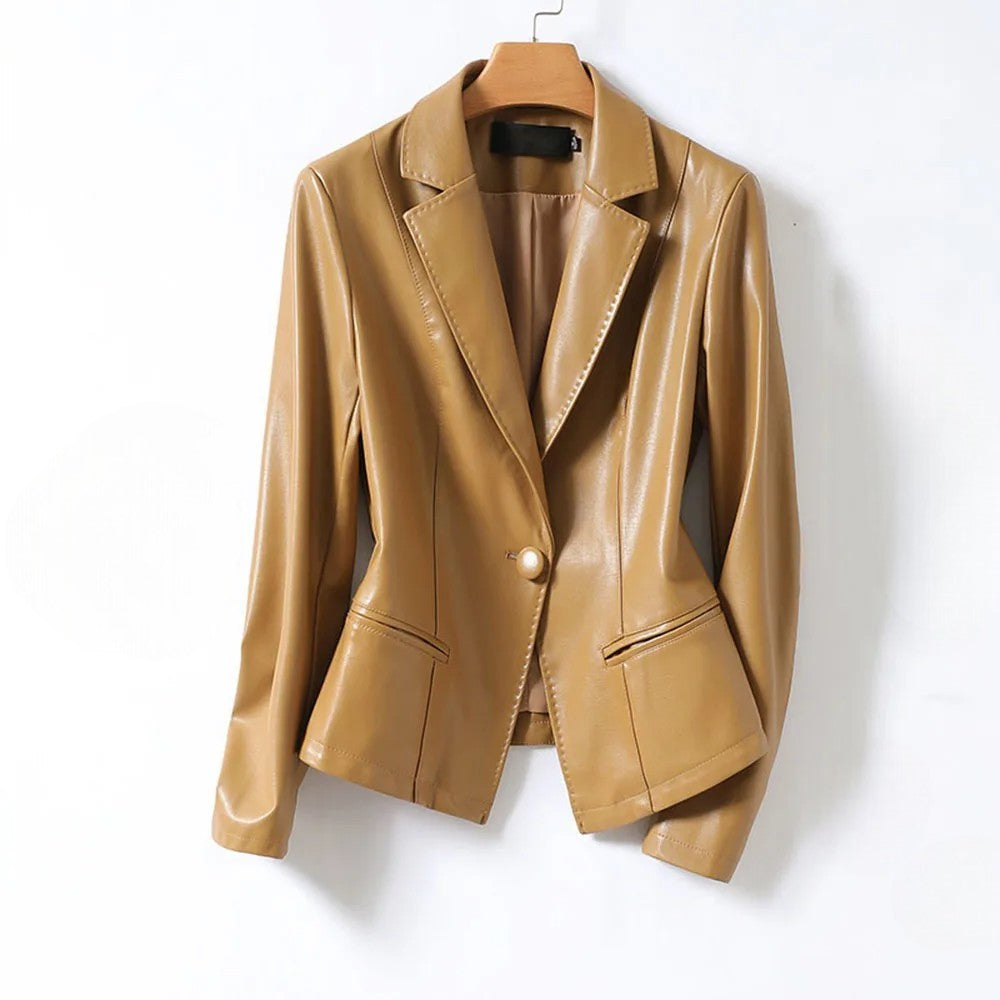 Women's Leather Blazer with Notched Lapels
