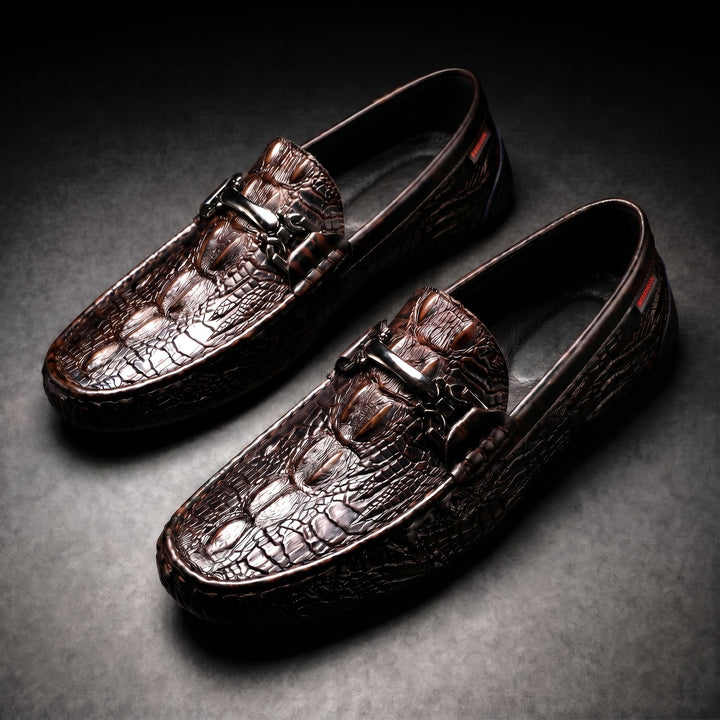 Men's Croc-Embossed Leather Loafers with Bit Buckle