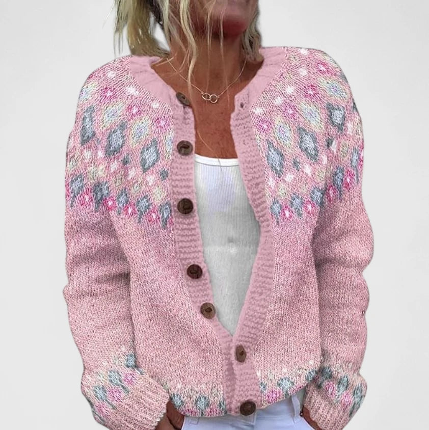 Cozy Button Front Patterned Cardigan
