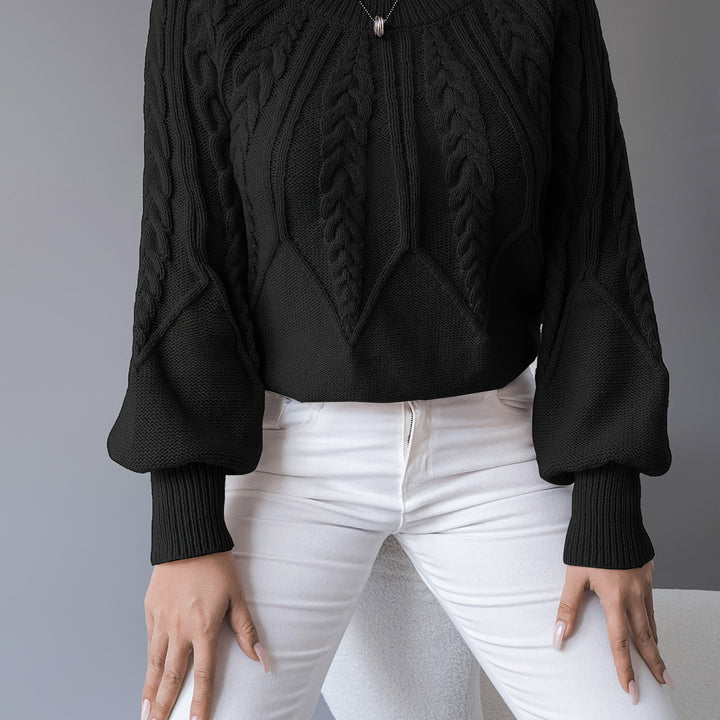 Women's Cable-Knit Cropped Sweater with Lantern Sleeves