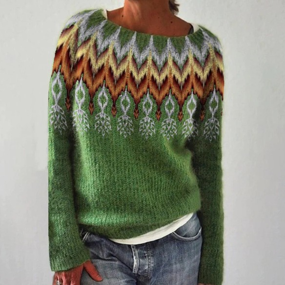 Women's Fair Isle Knit Sweater in Relaxed Oversized Fit