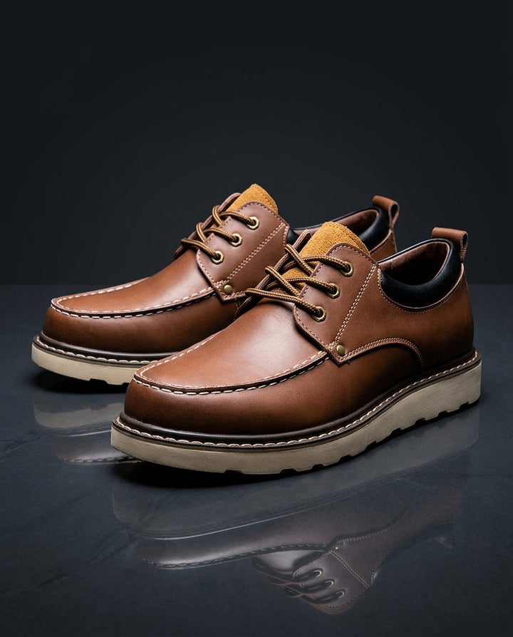 Men's Leather Moc Toe Lace-Up Shoes with Suede Trim