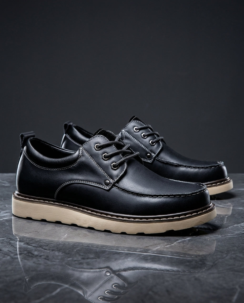 Men's Leather Moc Toe Lace-Up Shoes with Suede Trim