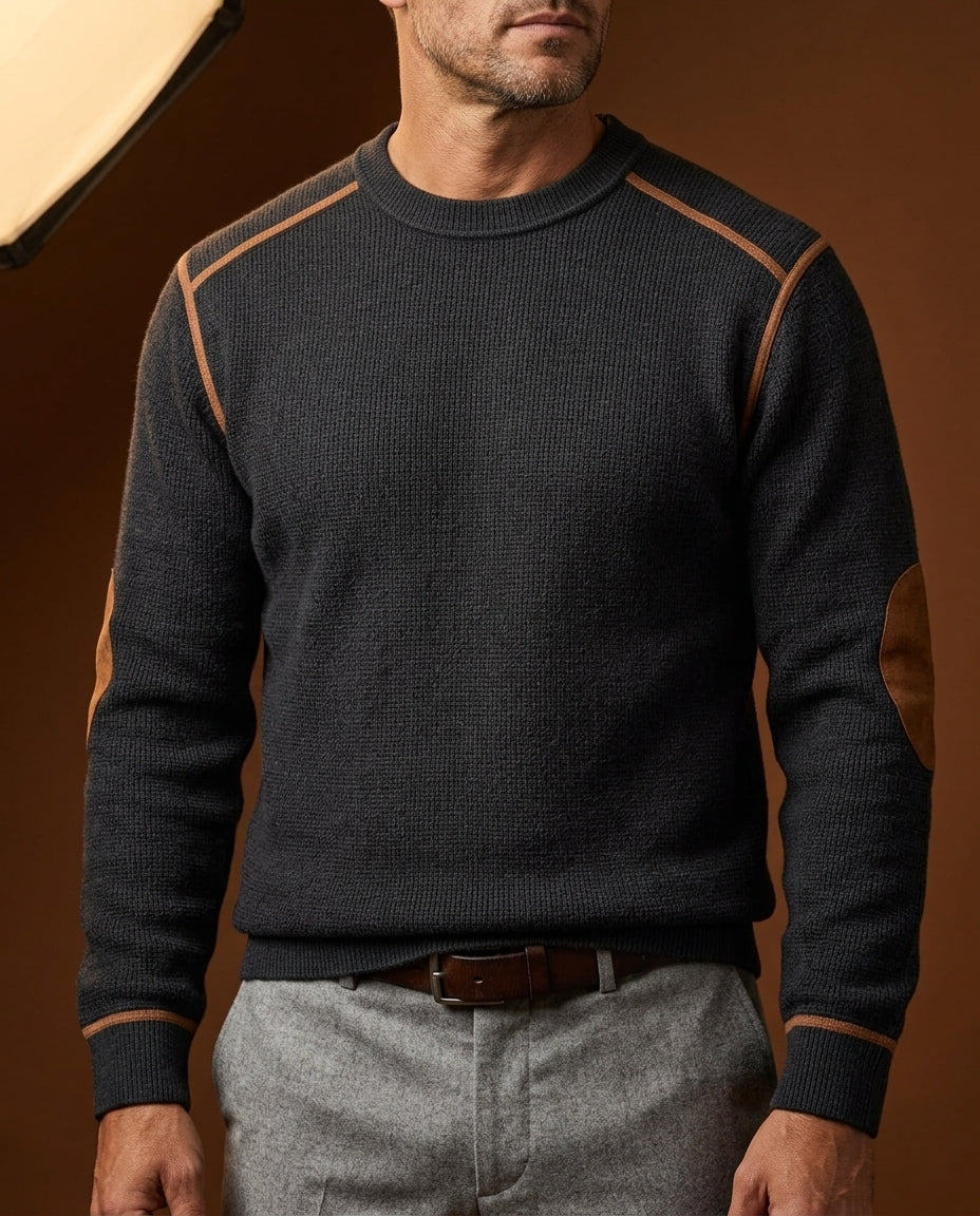 Men's Waffle Knit Sweater with Suede Elbow Patches