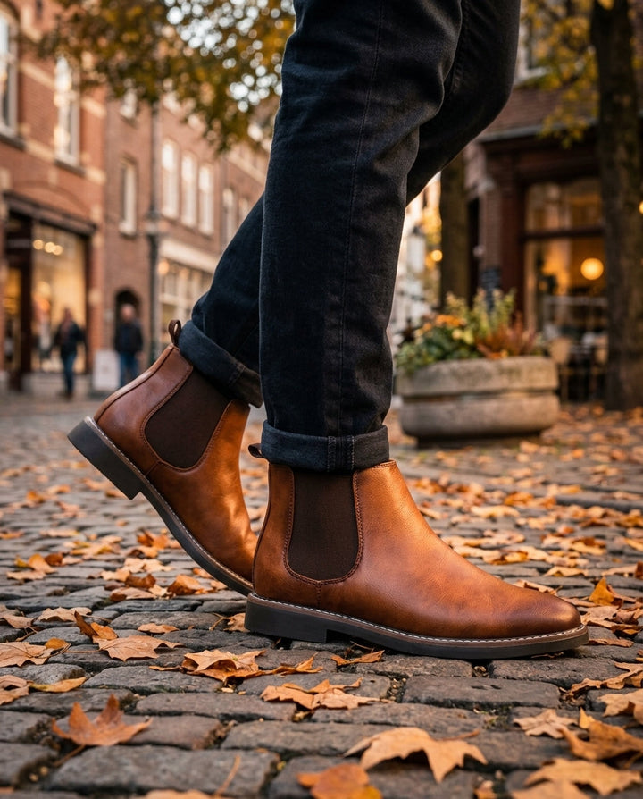 Men's Leather Chelsea Boots with Elastic Side Panel