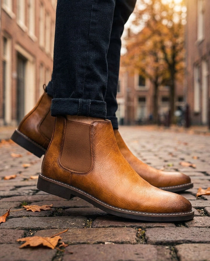 Men's Leather Chelsea Boots with Elastic Side Panel
