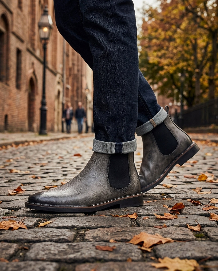 Men's Leather Chelsea Boots with Elastic Side Panel